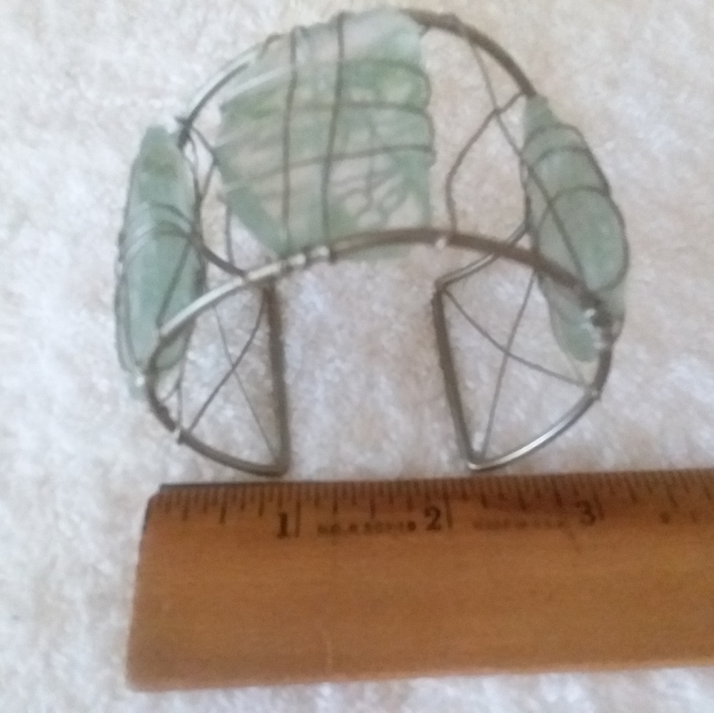 Silver Plated Statement Green Stone Cuff Bracelet - image 3